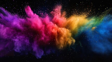 Colorful explosion of powder paint against a black backdrop creates a vibrant and dynamic composition
