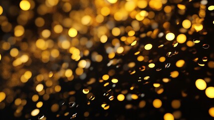 Golden bokeh lights on a dark background, creating a dreamy and magical atmosphere for special occasions