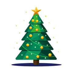 Stylized Holiday Tree Icon with Ornaments on Transparent Surface element. 