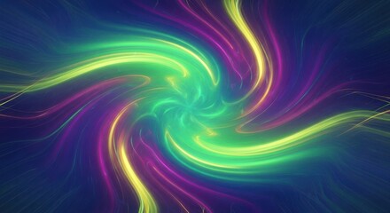 Obraz premium Abstract fractal spiral with green, yellow and purple light trails on dark background
