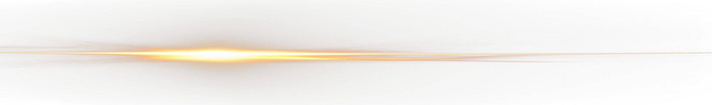 Golden horizontal lens flare on transparent background 
