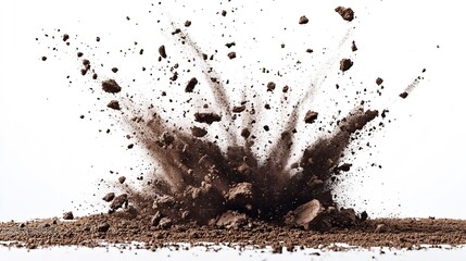 Explosion of dirt and rocks in the air, creating a dynamic and energetic scene