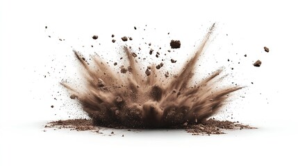 Explosion of dark brown dirt and debris, creating a dynamic and chaotic scene