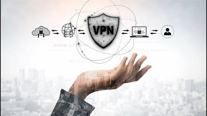 Fototapeta premium VPN security protects network access. VPN security encrypts data, hides identity, VPN security defends traffic, and VPN security secures connection from threats. Marrow