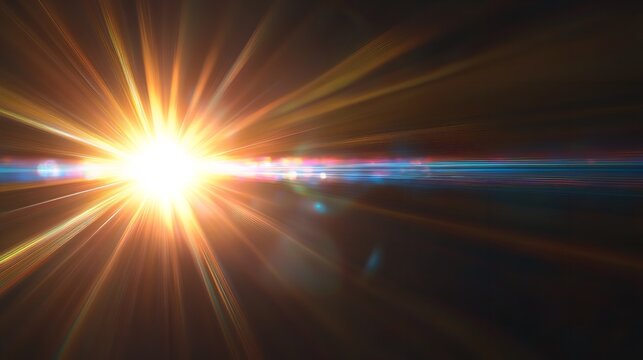 A bright light with lens flare effect shining in the dark space, creating a dramatic and eyecatching scene