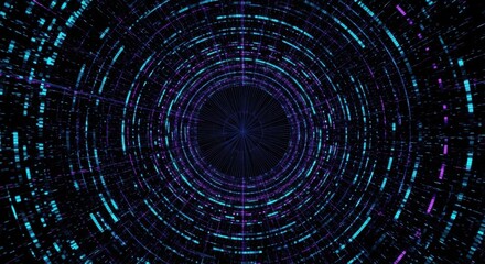 Obraz premium Abstract dark blue tunnel with glowing lines and dots futuristic background