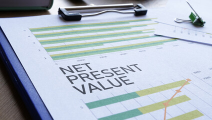 NPV Net Present Value is shown as financial and business concept © Andrii
