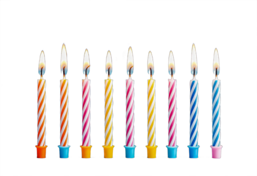 Colorful Lit Birthday Candles in a Row