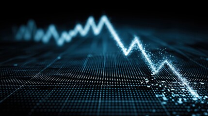 Abstract Digital Financial Data Visualization with Rising and Falling Graph Elements on a Dark Background