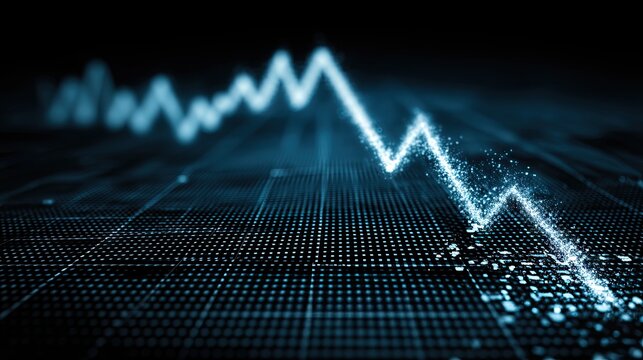 Abstract Digital Financial Data Visualization with Rising and Falling Graph Elements on a Dark Background