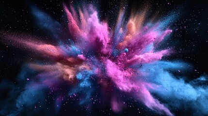 A colorful powder explosion on a black background creates a dynamic and visually striking effect for design projects