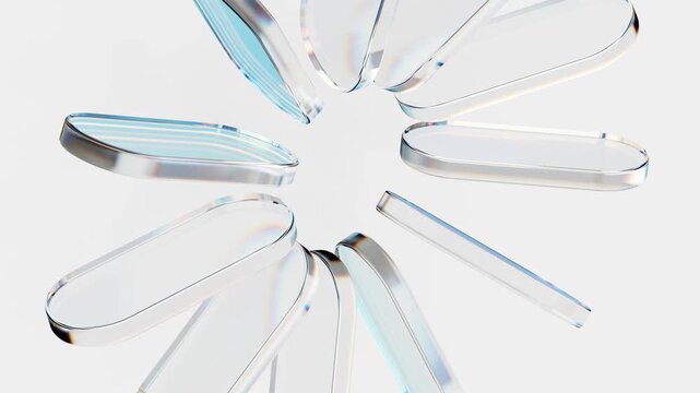 Abstract glass 3d round block shapes mooving on a white background. Seamless looping video. 4k abstract motion graphics dynamic futuristic design