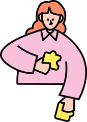 Woman connecting puzzle pieces, problem solving icon business case study brainstorm