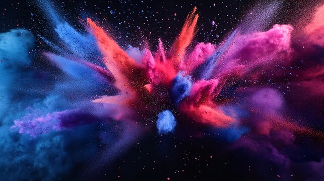 An explosion of vibrant colors creates a mesmerizing display against a dark backdrop, a burst of energy