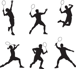 Badminton players silhouettes in various poses