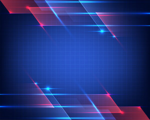 Futuristic Abstract Technology Background with Geometric Blue and Red Light Lines and Subtle Digital Grid Pattern