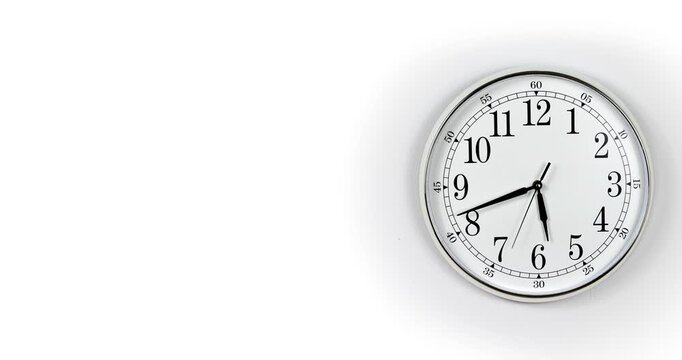 Round Wall Clock time lapse. Clock Counting Down 24 Hour Day Fast Speed. Clock with moving arrows. Clock time lapse UHD 4K. 12h loop. Black Frame, Red pointer second pointer. Time running fast