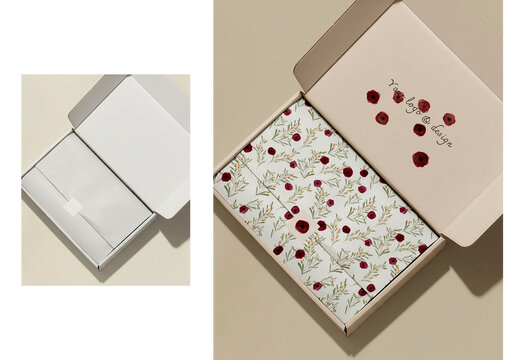 Packaging Box Mockup with Wrapping Paper