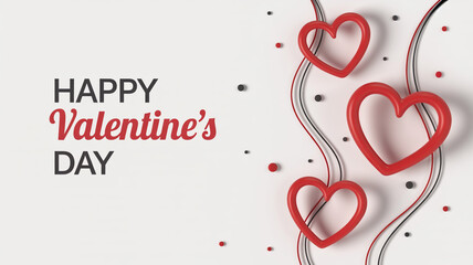 Naklejka premium Happy valentines day greeting card with red heart shapes festive design concept