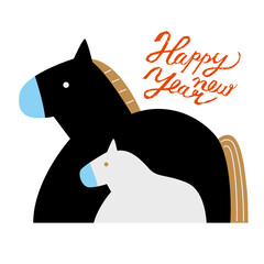 年賀状 午年　馬の親子　ベクター イラスト