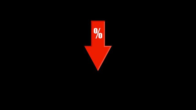 Falling Arrow Percentage Animation | Interest Rate Decrease, Financial Drop, Market Decline Concept in 4K.