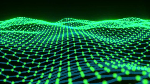 Green curve hexagonal grid on black bg able to loop endless 4k
