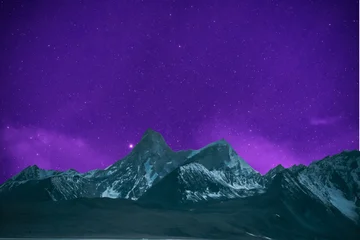 Selbstklebende Fototapeten Violett night landscape with a mountain in the background  © runruna