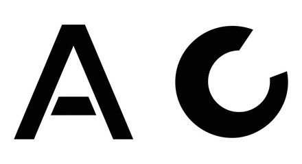 Monochrome graphic design featuring the stencil letter A and a bold letter C, symbolizing typography and initial branding concepts