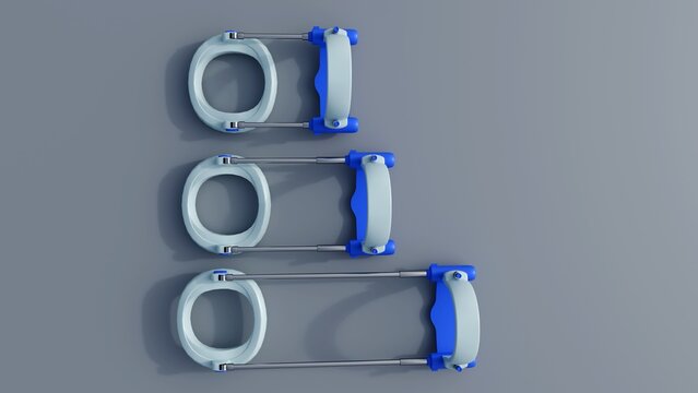 a 3d rendering of Penile Traction Device also known as a penis extender or penile lengthening device for Peyronie's Disease treatment, Post-Surgical Rehabilitation or Penile Lengthening.