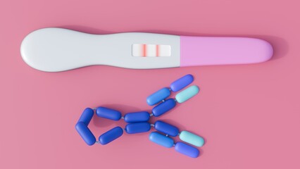3D rendering of a positive result on a lateral flow allergy test. Allergen-specific IgE antibodies are captured on the strip to form visible lines, indicating sensitization.