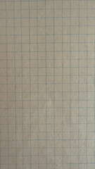 Old, yellowed from time, checkered paper sheet. Vintage abstract background with space for text. Modern retro shot for grunge design, school theme, scrapbooking, digital, and social media projects  