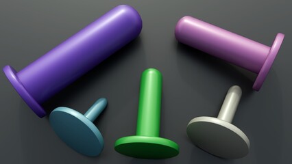 A 3d rendering of a set of vaginal dilators, medical devices used for progressive vaginal dilation therapy in the treatment of conditions like vaginismus or dyspareunia.