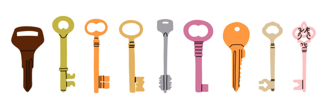 different keys hand draw illustration