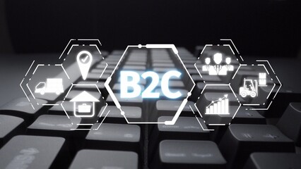 Fototapeta premium B2C strategy focus on delivery products directly to consumers. Successful B2C model enhance consumer engagement, streamline B2C logistics, and boost consumer satisfaction through digital retail. Muxer
