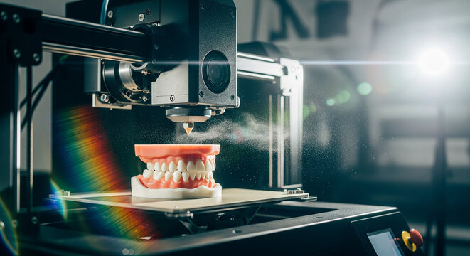 3D printing of teeth and dentures, an innovative technology in dentistry.	 - Powered by Adobe