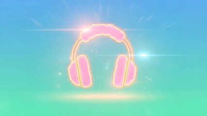 Glowing pink headphone icon animated digital background