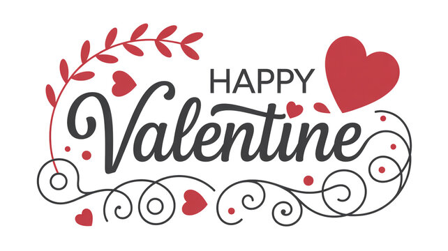 Happy valentines day lettering with heart and floral elements, expressing love