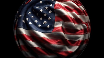 United States flag seamlessly draped across a torus ring, folds ultra-detailed. Lighting enhances textures, shadows grounding realistically. Neutral