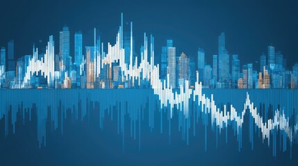 Urban Skyline with Abstract Data Visualization Representing Financial Trends and Market Analysis in Little Detail