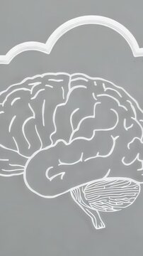 Vertical video: Starting third second white brain outline extending into cloud above grey backdrop