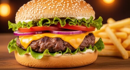 Mouthwatering double cheeseburger ready to enjoy