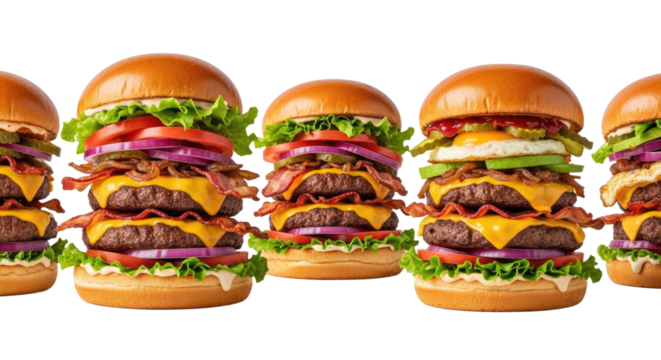 Delicious stacked burgers with fresh ingredients 7.