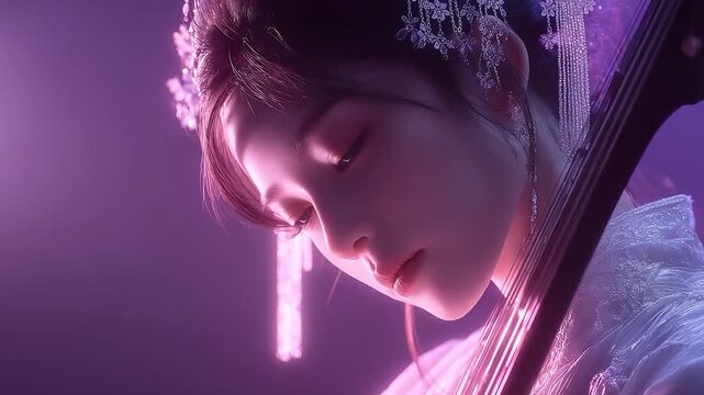 Tang Dynasty woman gently playing the pipa, beautiful artistic conception