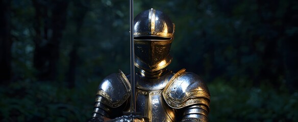 The medieval knight in shining armor is set for fight and adventure.