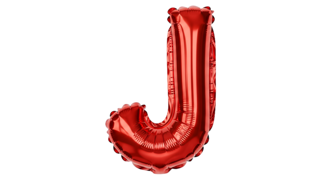 Shiny Red Letter J Foil Balloon Decoration Isolated on White Background Perfect for Parties Events and Celebrations