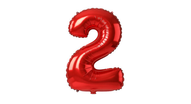 Shiny Red Number 2 Balloon Floating Isolated on White Background Perfect for Celebrations Anniversaries and Counting