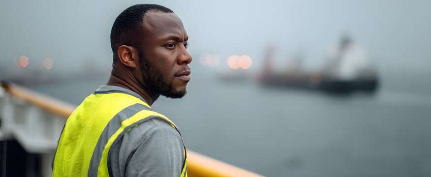 The crewmember wearing a high visibility vest feels alert and ready on the deck
