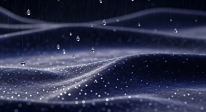 Raindrops falling on a textured surface creating a calming and refreshing atmosphere perfect for backgrounds