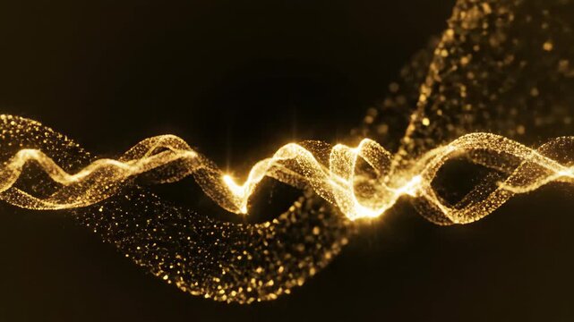 Golden Particles Forming Swirling Patterns on a Dark Background in Motion Art Video Scene with Eye Catching Light Effects