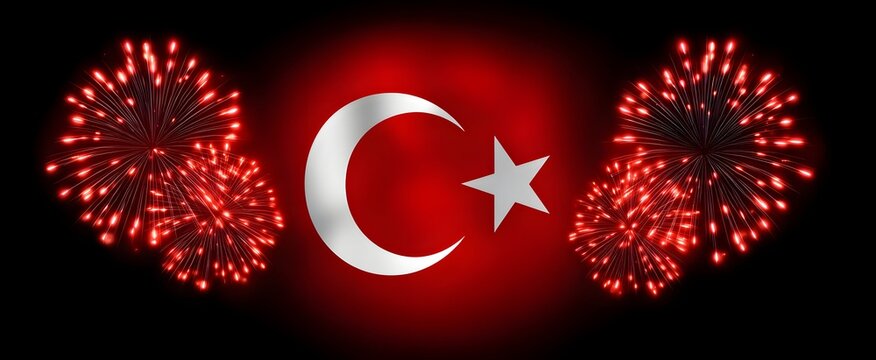 The Turkish flag shines bright with colorful fireworks marking republic day festivities.